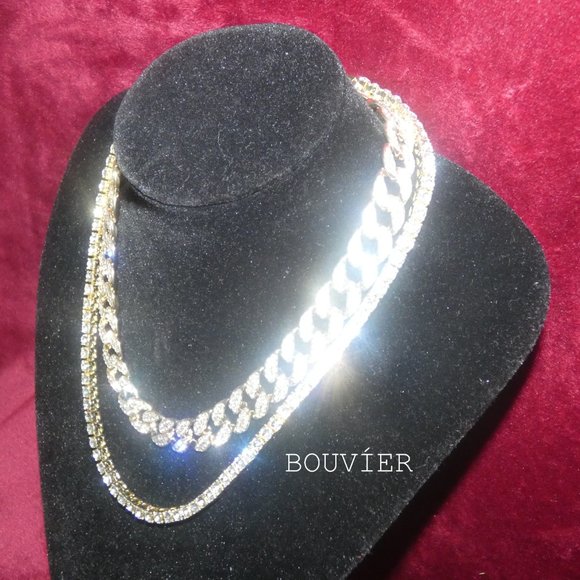 18K Gold Diamond Tennis + Cuban Link Chain Set - Picture 2 of 2